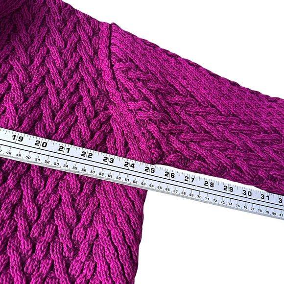 Aran Crafts Open Front Merino Wool Cardigan Sweater Women's XL Pink Pockets New - Picture 7 of 9